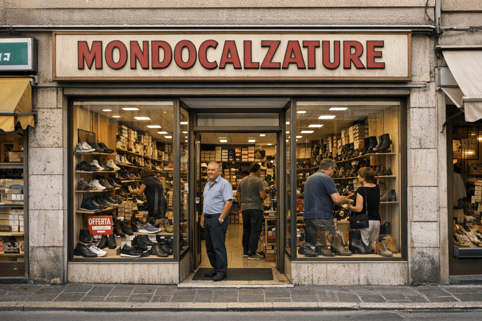 Giuseppe davanti al negozio MondoCalzature